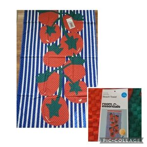 6'‎ Striped Tomato Extra Long Beach Summer Towel Red Blue Cotton New